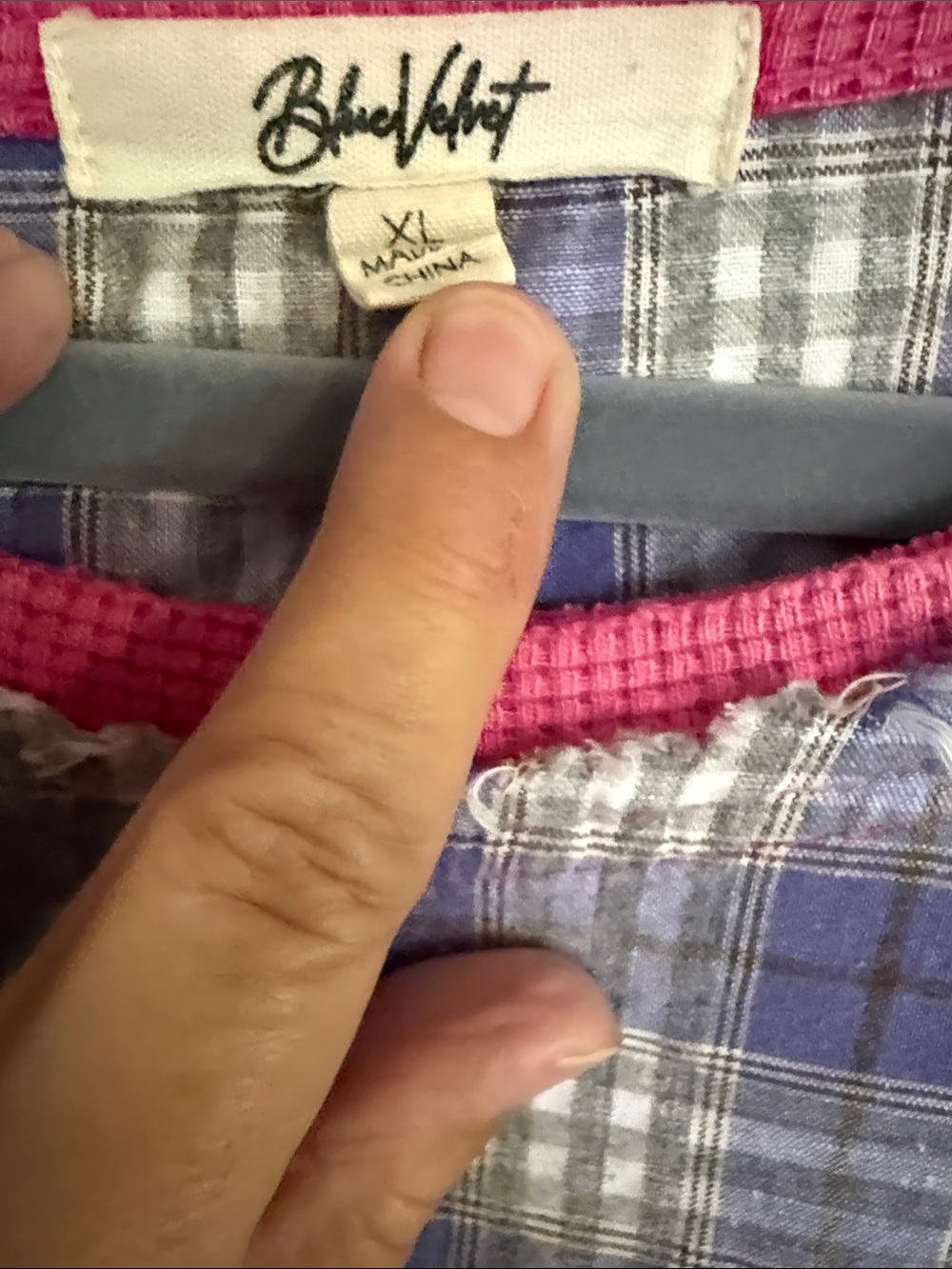 Blue Velvet Patchwork Star Top Frayed Seams & Hem- Pink & Blue Sz XL. LIKE NEW - Picture 2 of 4